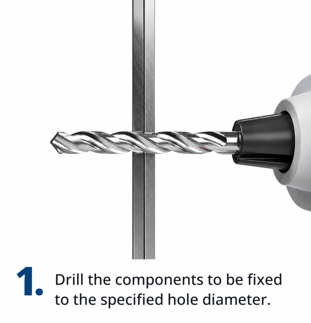 Step 1: Drill the components to be fixed to the specified hole diameter.