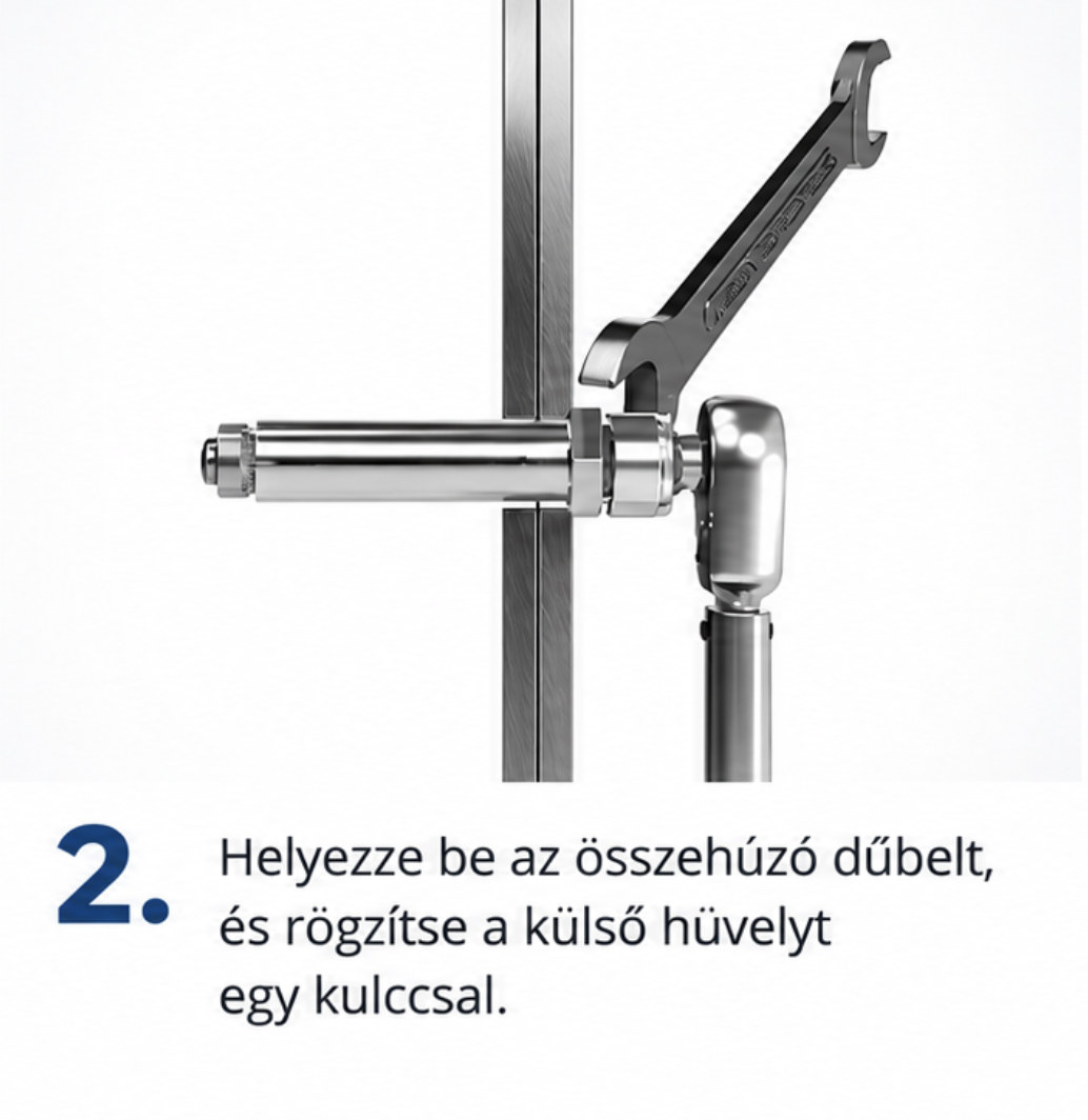 2. lépés: Helyezze be az összehúzó dűbelt, és rögzítse a külső hüvelyt egy kulccsal.