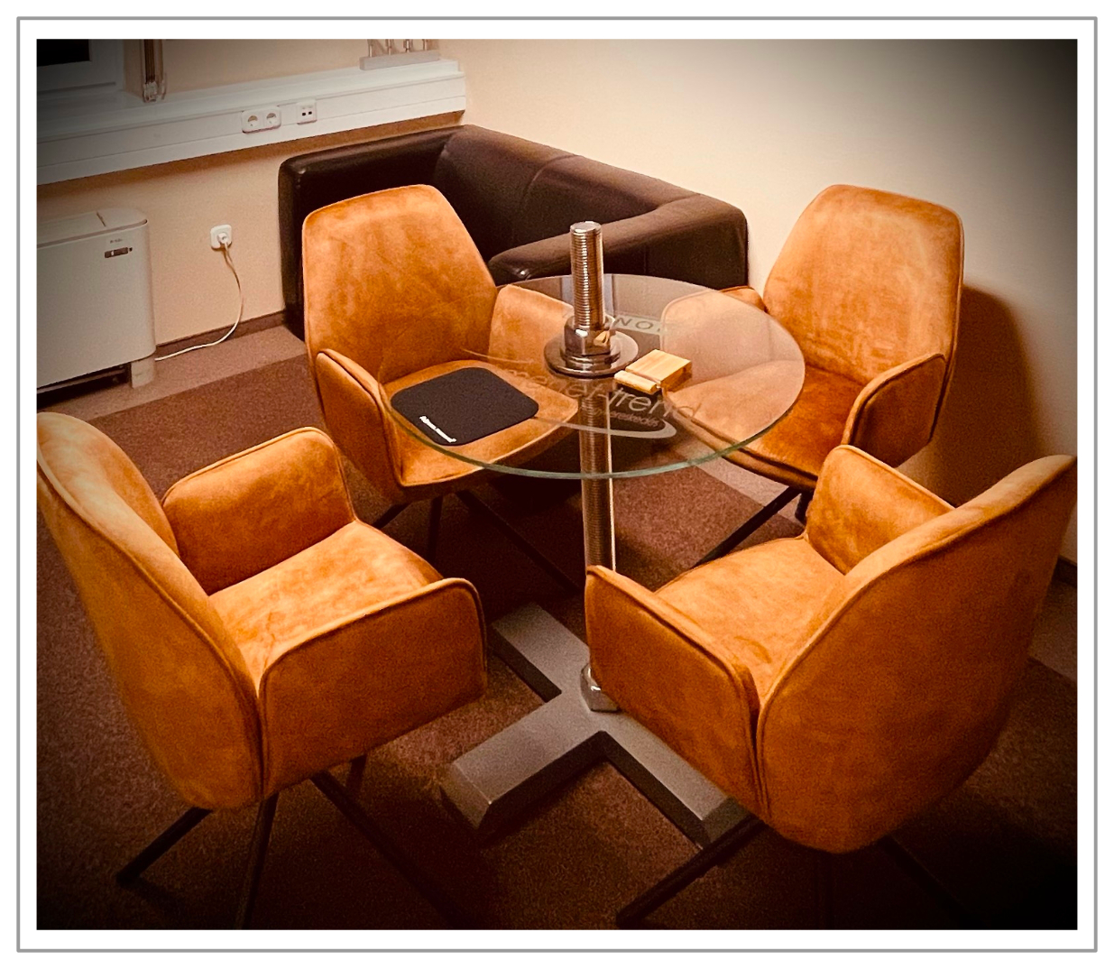 The four armchairs bought for the meeting room