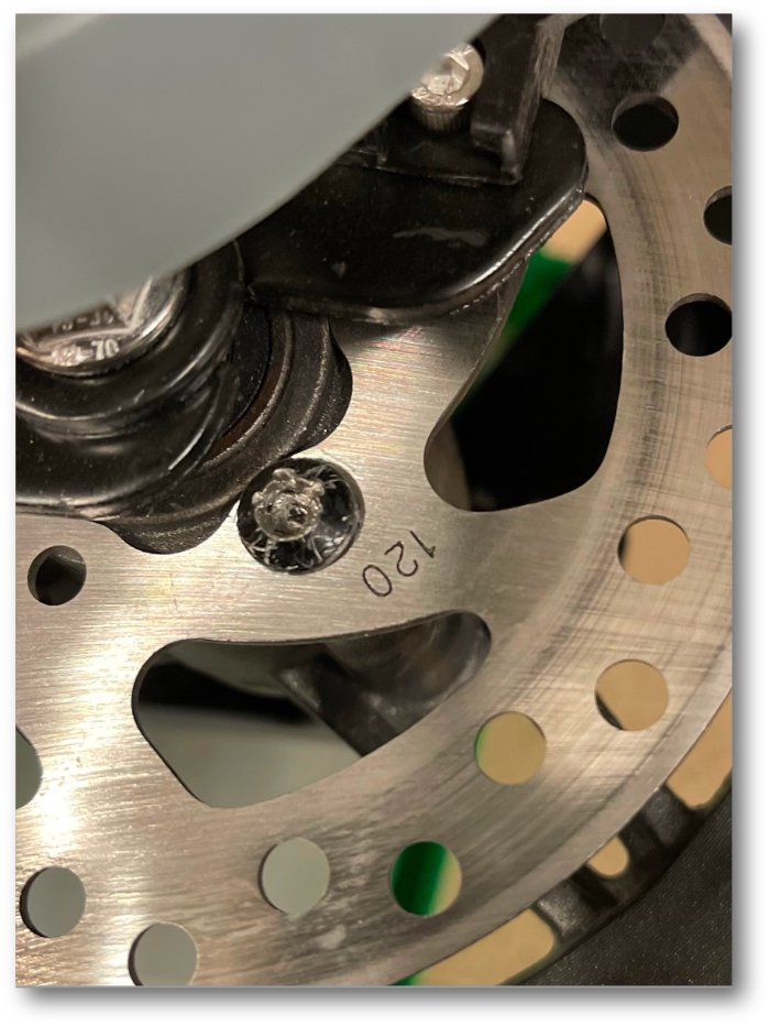 The rear disc brake screw with its chewed-out drive